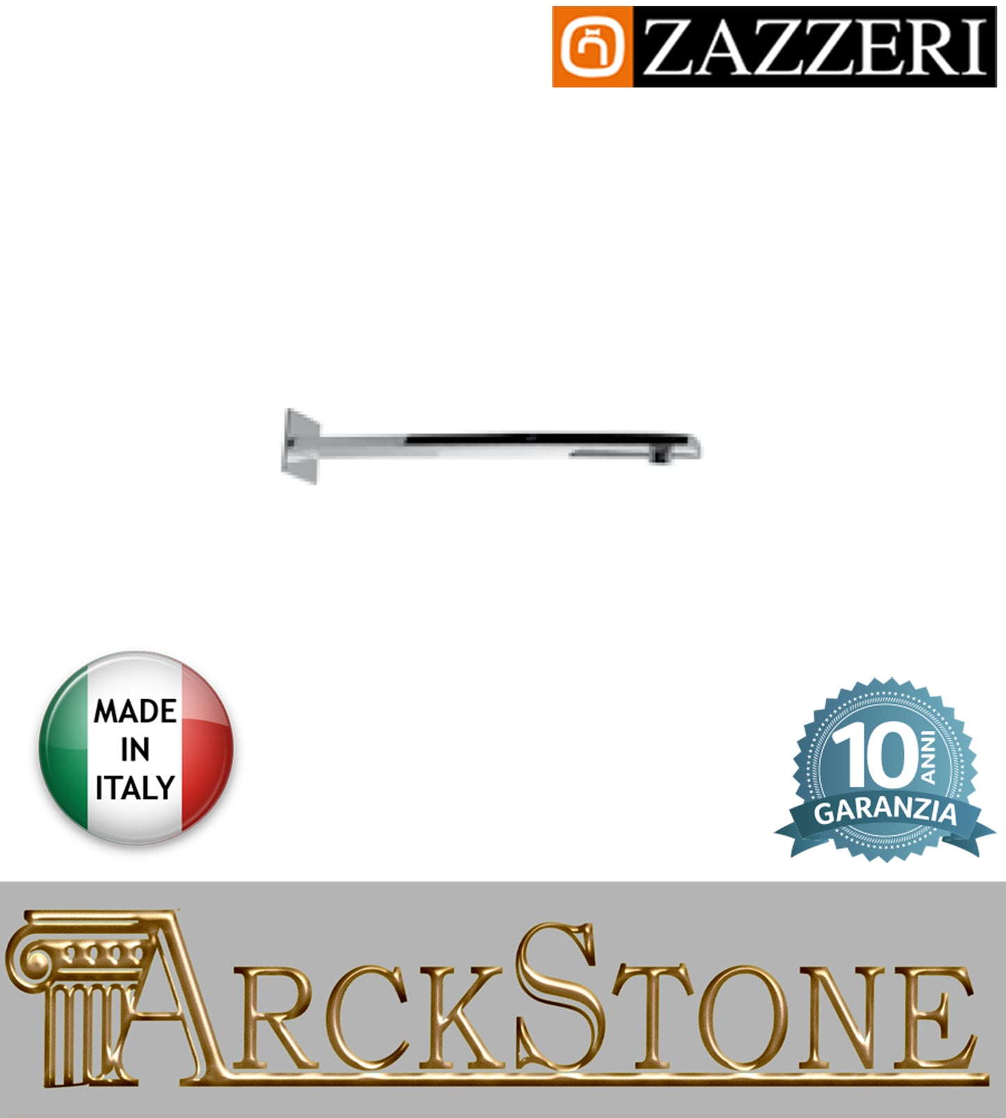 Braccio soffione doccia marca Zazzeri modello Shower Unix Moon 400 mm parete finitura cromata rubinetteria muro casa arredamento bagno cromo incasso garanzia 10 anni azienda certificata qualità made in italy
