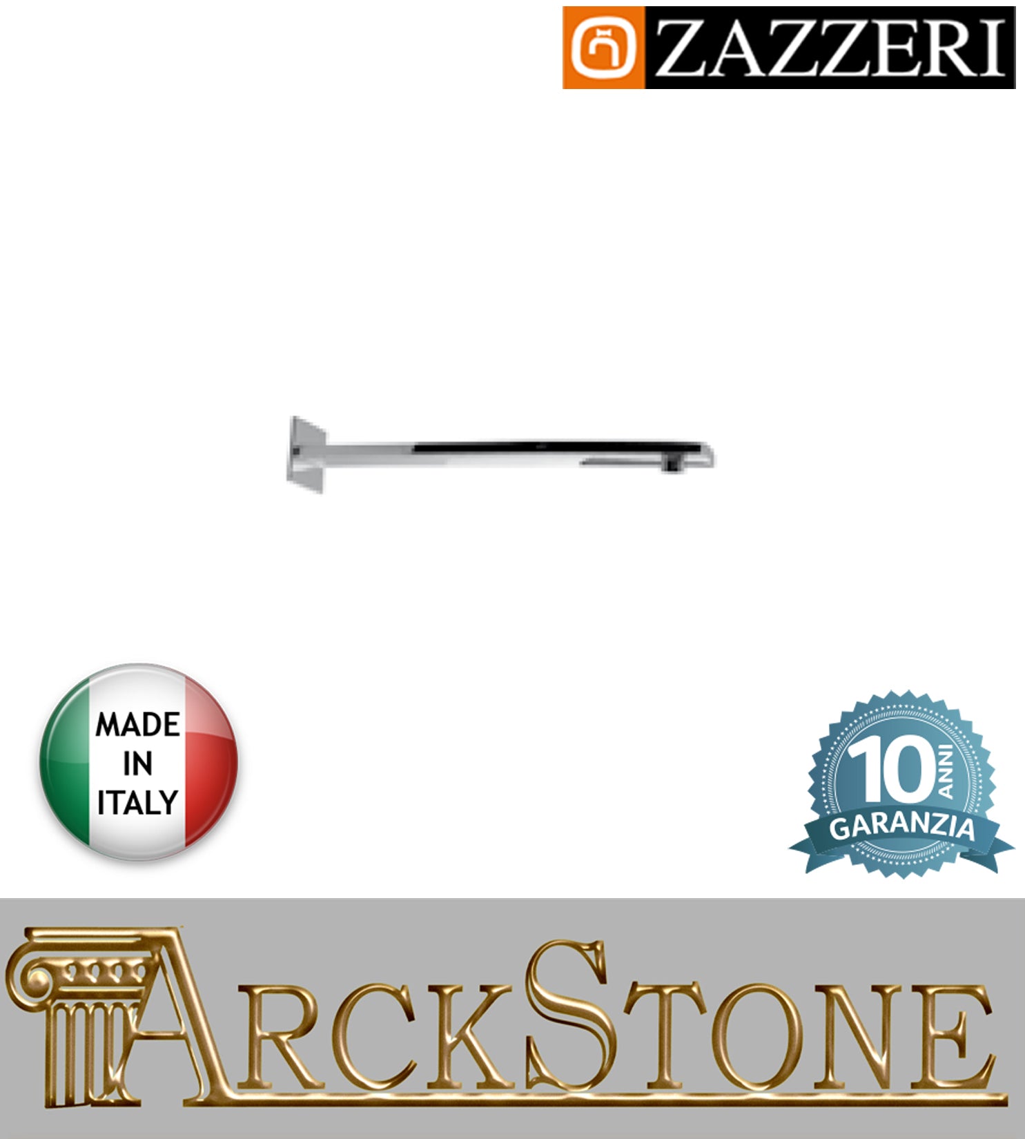 Braccio soffione doccia marca Zazzeri modello Shower Unix Moon 400 mm parete finitura cromata rubinetteria muro casa arredamento bagno cromo incasso garanzia 10 anni azienda certificata qualità made in italy