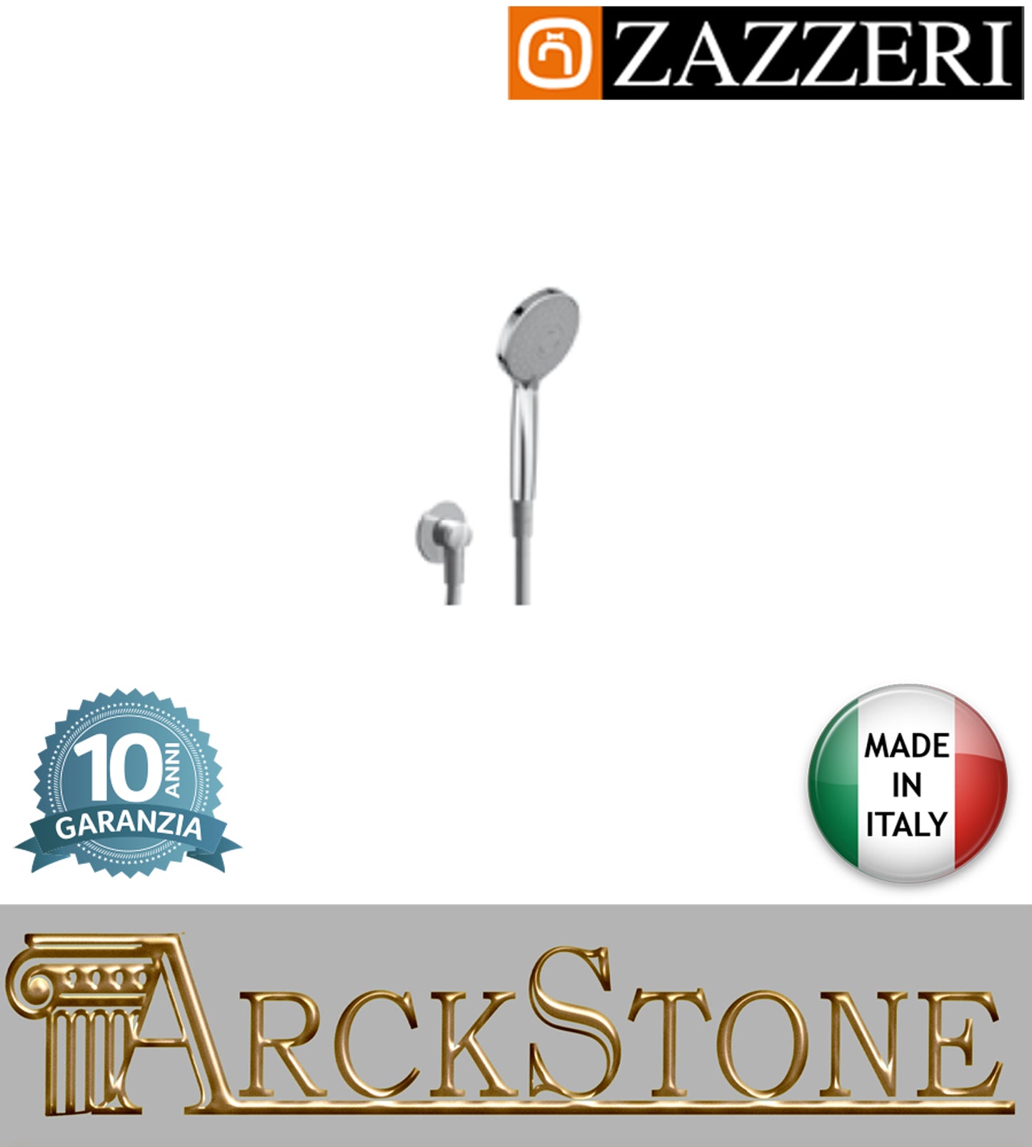 Set doccia asta saliscendi marca Zazzeri modello 100 finitura ottone cromato doccetta Ø110mm multifunzione 3 Funzioni presa acqua muro parete flessibile rubinetteria arredamento casa arredo bagno garanzia 10 anni ma