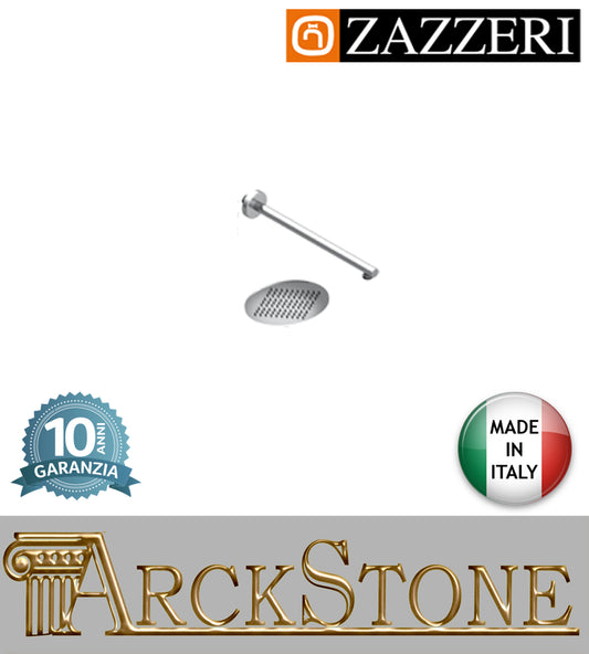Braccio 353,5 mm soffione Ø200mm marca Zazzeri modello 100 finitura acciaio inox cromato anticalcare parete muro rubinetteria rubinetto arredamento arredo bagno casa autorizzato azienda certificata garanzia 10 anni qualità made in Italy