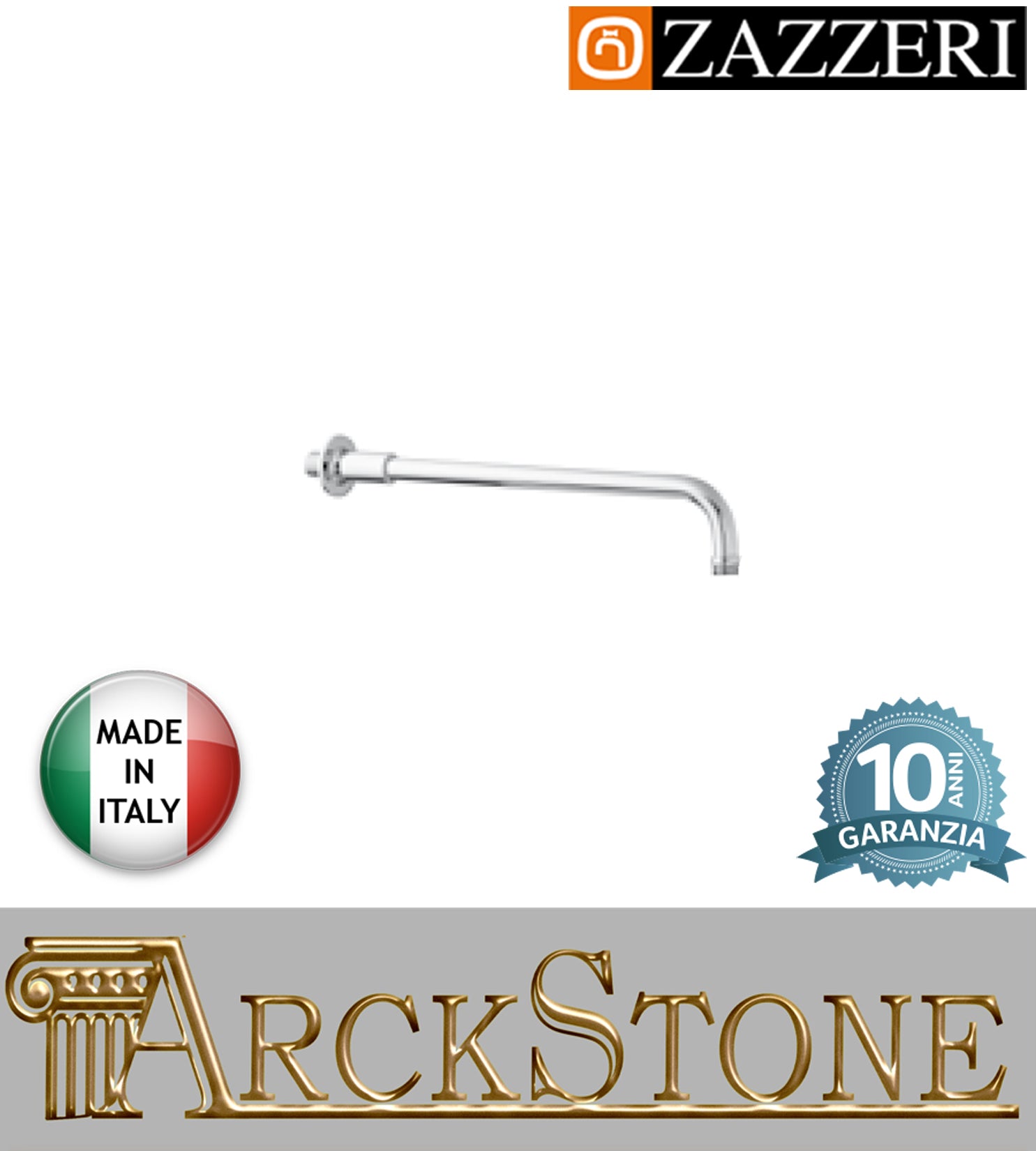 Braccio doccia marca Zazzeri modello Shower Unix Da-Da parete finitura cromata rubinetteria muro casa arredamento bagno cromo incasso lunghezza 355 mm garanzia 10 anni azienda certificata qualità made in italy