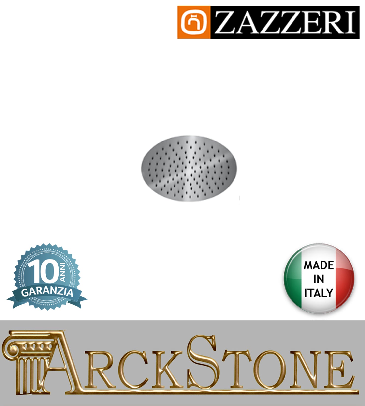 Soffione doccia Ø300mm marca Zazzeri modello 100 finitura acciaio inox light cromato parete anticalcare muro arredo bagno soffitto casa acqua home autorizzato fontana azienda certificata garanzia 10 anni qualità made in italy