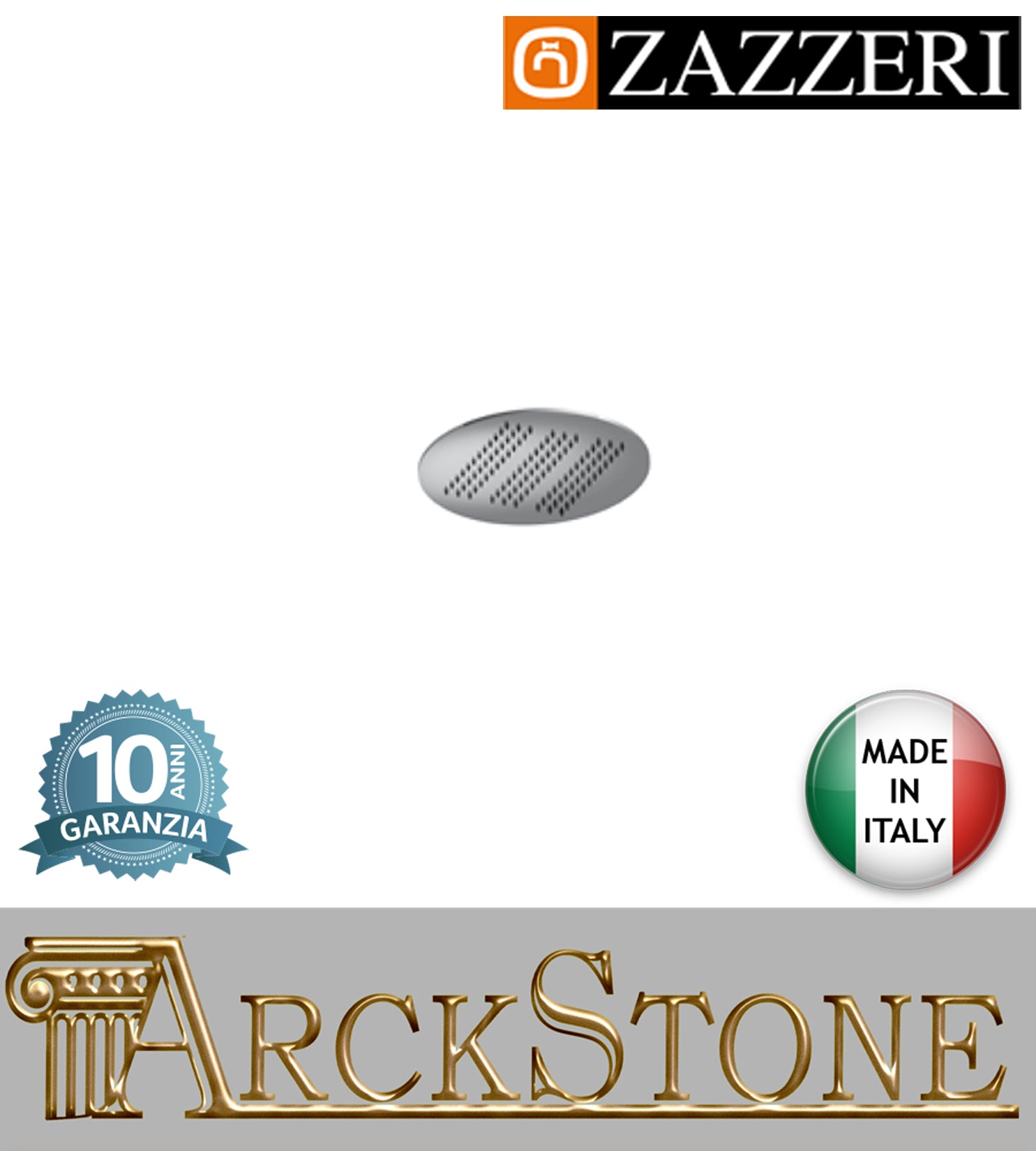 Soffione doccia Ø250mm marca Zazzeri modello 100 finitura acciaio inox cromato parete anticalcare muro arredo bagno soffitto casa home acqua home autorizzato fontana azienda certificata garanzia 10 anni qualità made in italy