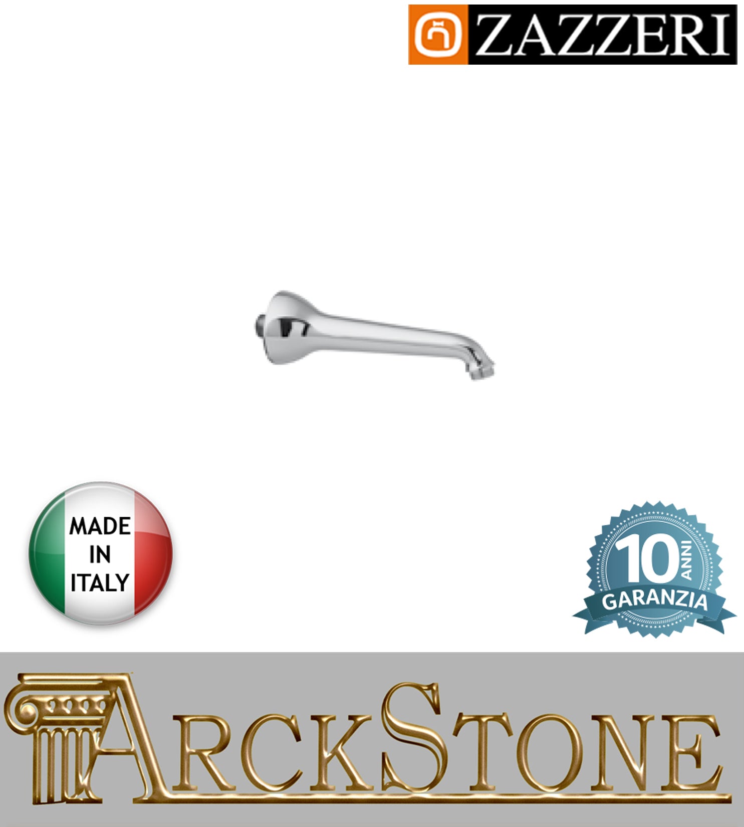 Braccio soffione doccia marca Zazzeri modello Shower Unix 180 mm parete finitura cromata rubinetteria muro casa arredamento bagno cromo incasso garanzia 10 anni azienda certificata qualità made in italy