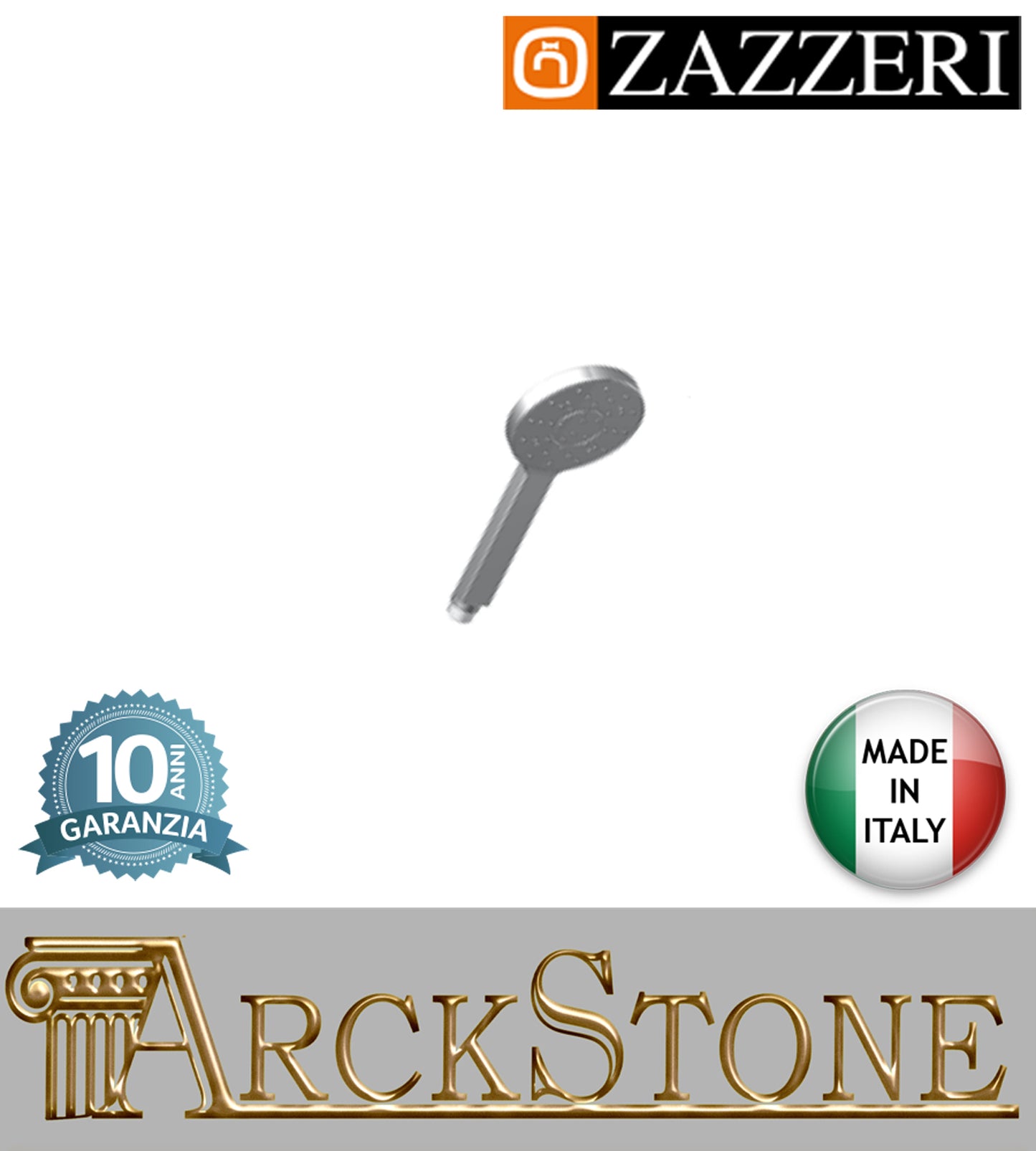 Doccetta Ø105mm marca Zazzeri modello 100 anticalcare finitura metallo cromato senza flessibile attacco muro parete arredamento arredo bagno casa home autorizzato acqua azienda certificata garanzia 10 anni qualità made in italy