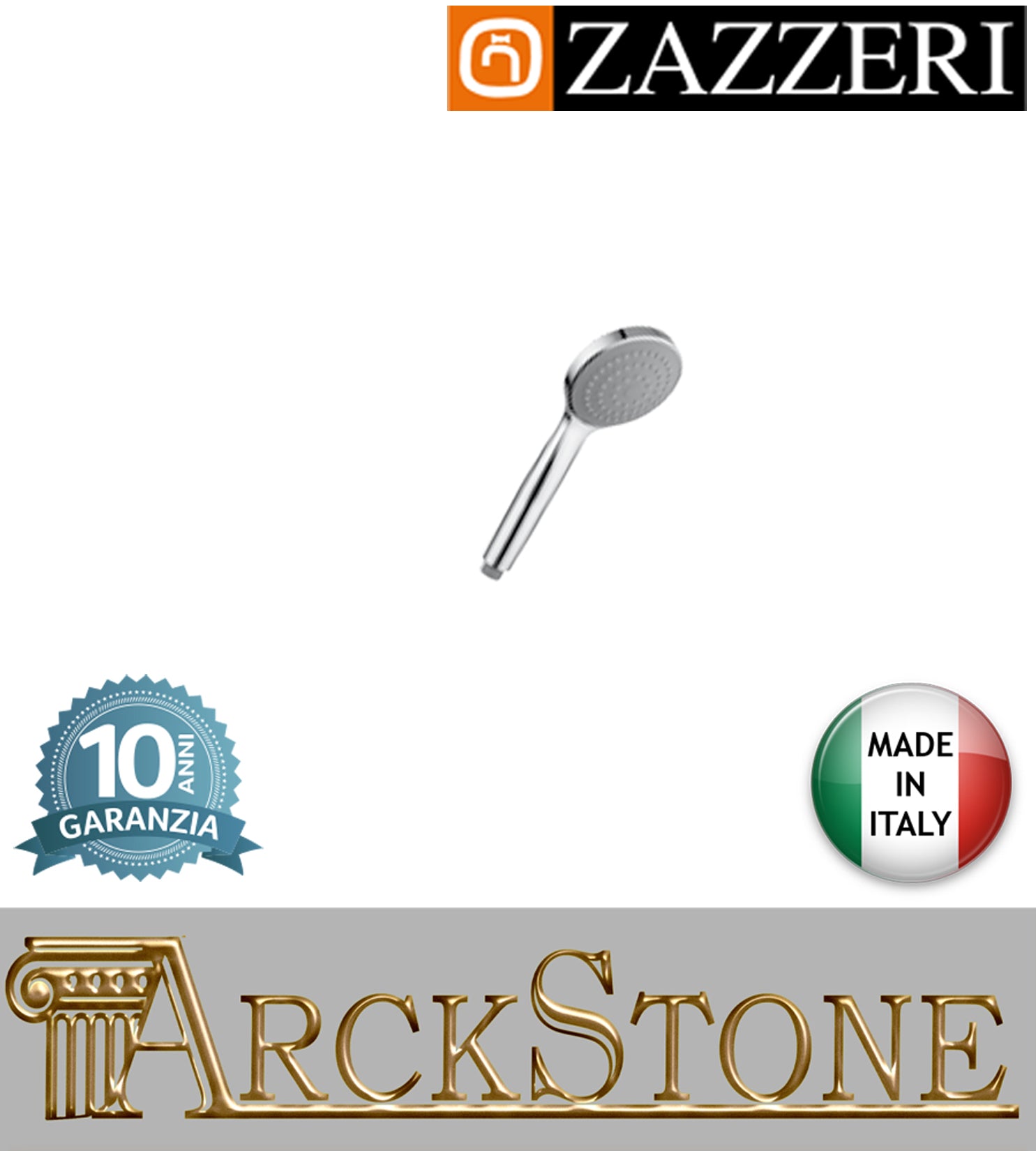 Doccetta Ø100mm marca Zazzeri modello 100 anticalcare finitura metallo cromato senza flessibile attacco muro parete arredamento arredo bagno autorizzato azienda certificata garanzia 10 anni qualità made in italy