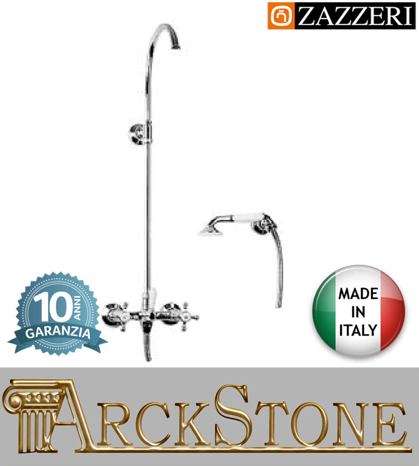 Colonna doccia marca Zazzeri modello Shower Unix miscelatore meccanico Vitone Ceramico 180° gruppo esterno doccetta rubinetto cromato arredamento bagno rubinetteria garanzia 10 anni azienda certificata qualità made in italy