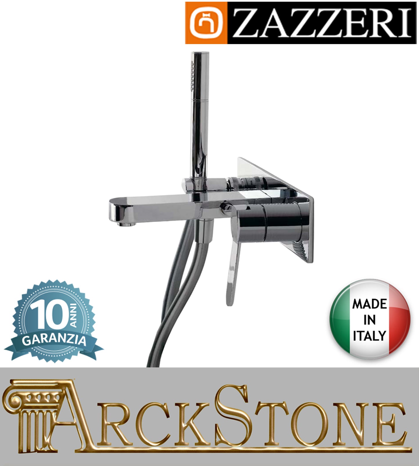 Miscelatore vasca marca Zazzeri modello TREND X esterno parete finitura ottone cromato doccetta flessibile PVC anticalcare arredamento home casa arredo bagno autorizzato azienda certificata garanzia 10 anni qualità made in ita