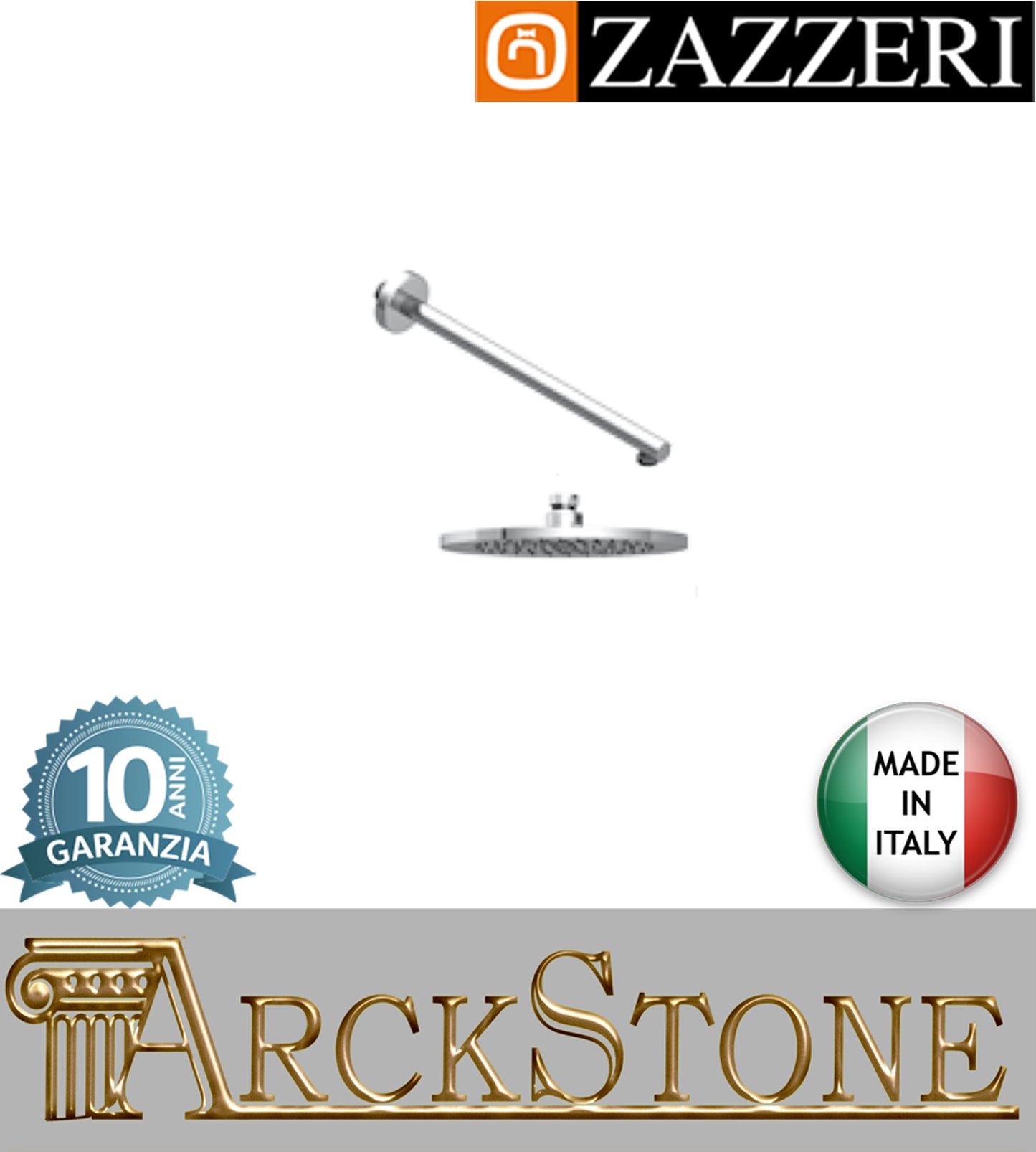 Braccio doccia soffione Ø220 mm marca Zazzeri modello TREND X finitura ottone cromato parete muro ispezionabile anticalcare arredamento casa home arredo bagno azienda certificata garanzia 10 anni qualità made in ita