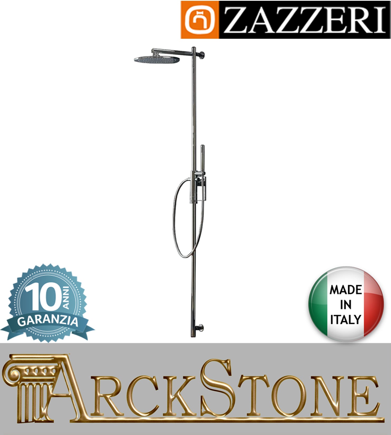 Colonna doccia marca Zazzeri modello TREND X finitura ottone cromato termostatico soffione tondo Ø220 mm doccetta anticalcare arredamento casa arredo bagno azienda certificata garanzia 10 anni qualità made in italy