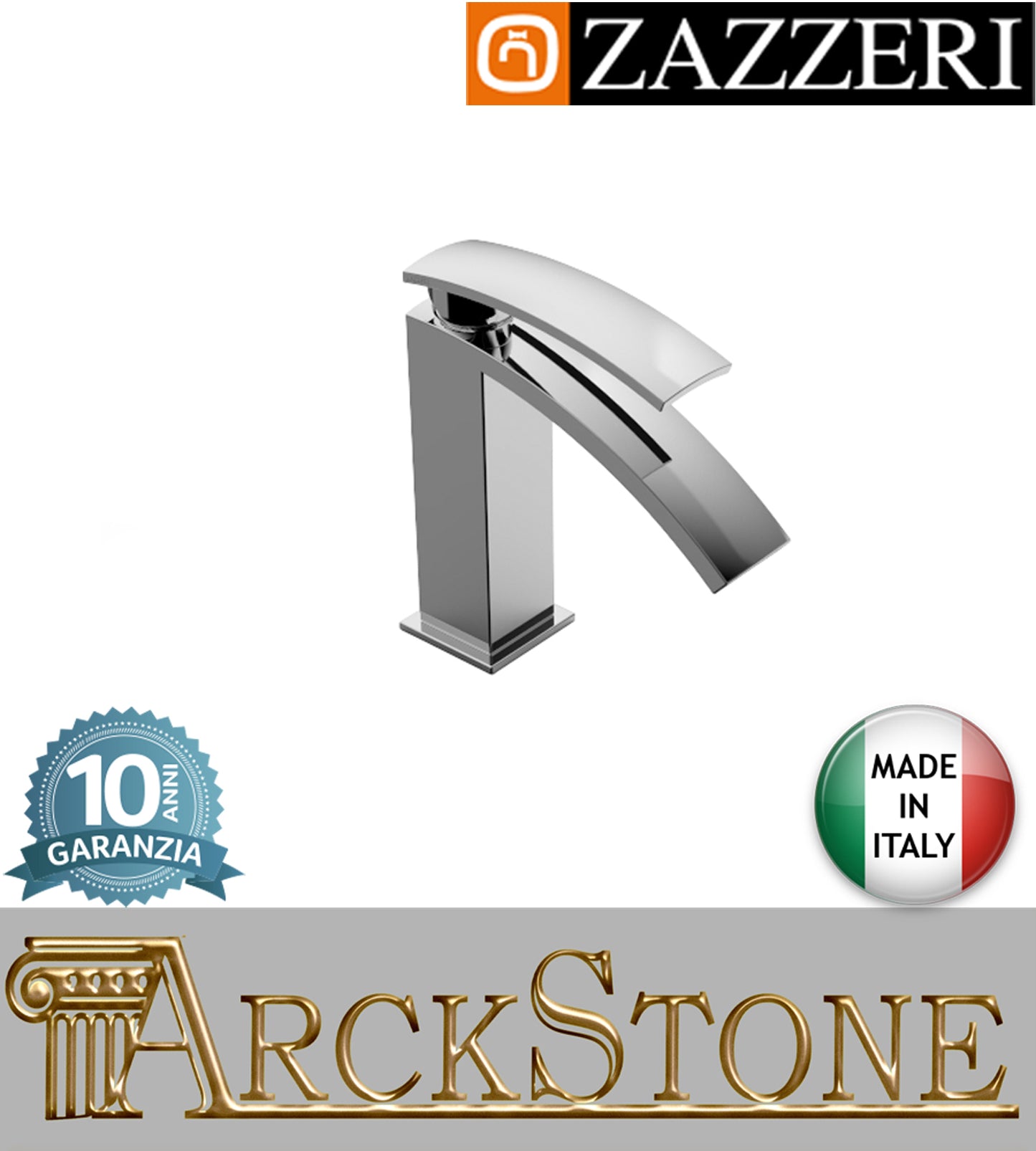 Miscelatore lavabo marca Zazzeri modello Moon Mono L140 x H86 mm finitura ottone cromato senza scarico monoforo rubinetto rubinetteria acqua arredamento casa arredo bagno azienda certificata garanzia 10 anni qualità