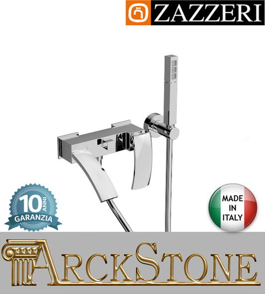 Miscelatore vasca marca Zazzeri modello Moon Mono finitura ottone cromato parete esterno doccetta flessibile attacco muro rubinetteria rubinetto arredamento casa arredo bagno garanzia 10 anni qualità made in italy