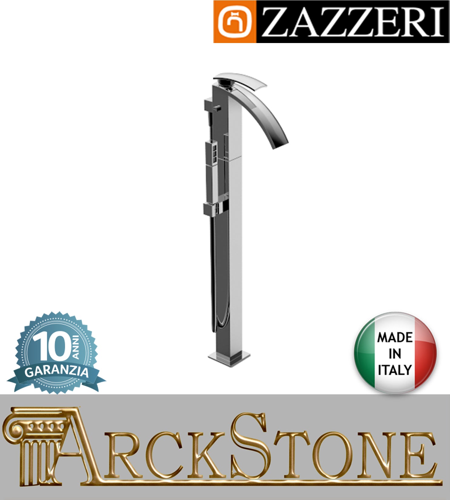 Miscelatore vasca marca Zazzeri modello Moon Mono finitura ottone cromato pavimento doccetta terra flessibile rubinetteria rubinetto arredamento casa home arredo bagno azienda garanzia 10 anni qualità made in italy 