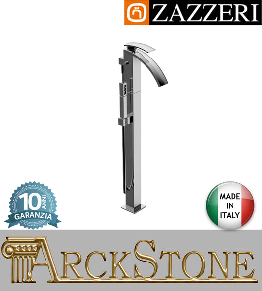 Miscelatore vasca marca Zazzeri modello Moon Mono finitura ottone cromato pavimento doccetta terra flessibile rubinetteria rubinetto arredamento casa home arredo bagno azienda garanzia 10 anni qualità made in italy 