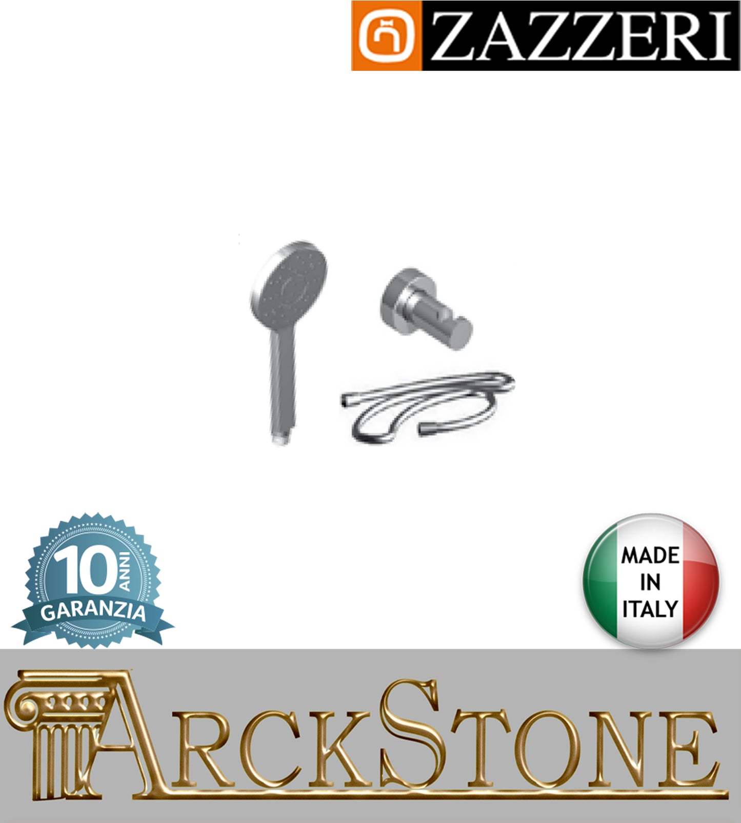 Set doccia marca Zazzeri modello Moon Mono finitura ottone cromato doccetta Ø105mm areata anticalcare flessibile attacco muro arredamento casa arredo bagno autorizzato azienda certificata garanzia 10 anni qualità made in italy 