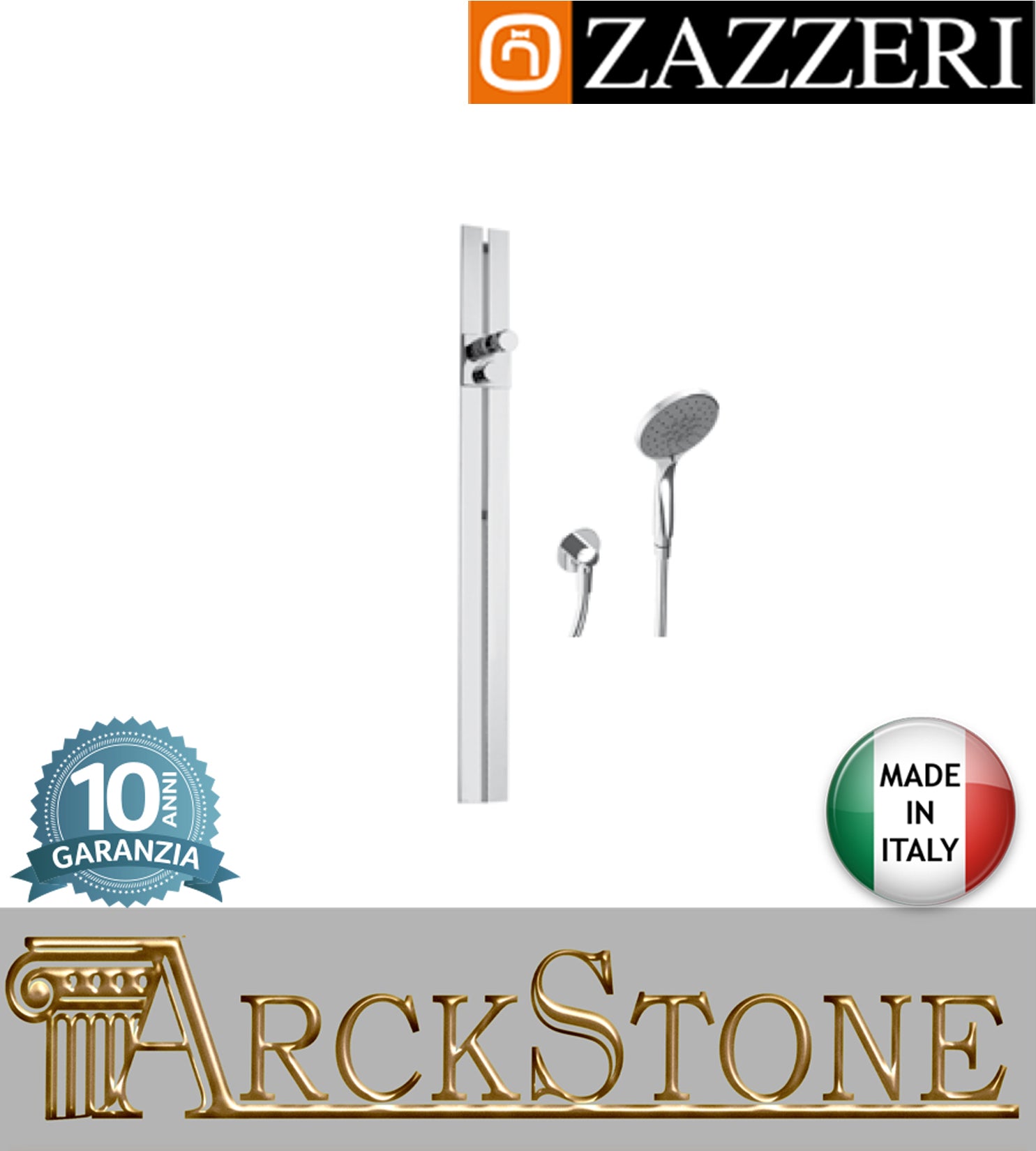 Asta saliscendi marca Zazzeri modello Moon Mono finitura parete ottone cromato attacco doccetta flessibile presa acqua muro arredamento casa arredo bagno azienda certificata garanzia 10 anni qualità made in italy