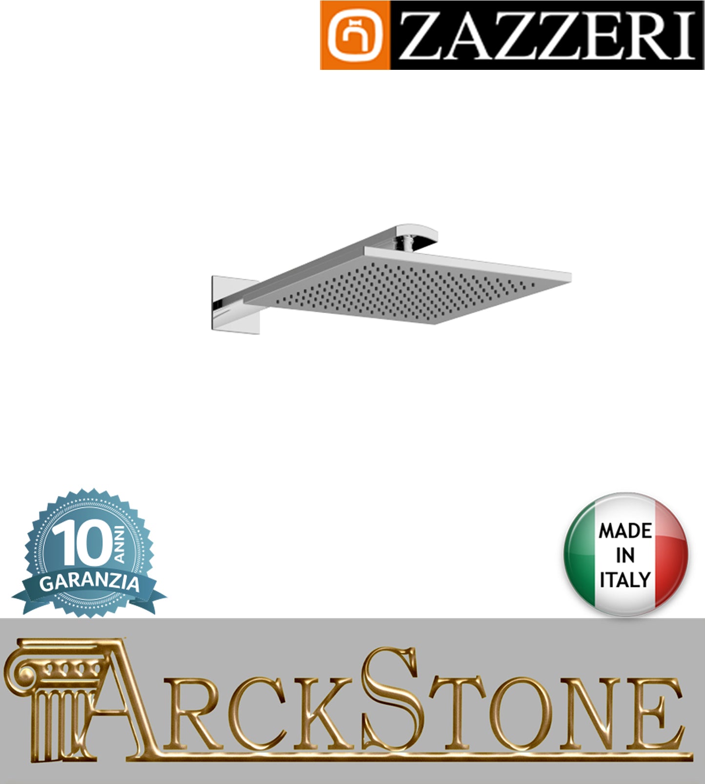 Braccio 400 mm Soffione Quadro 260 x 260 mm marca Zazzeri modello Moon Mono finitura ottone cromato ispezionabile quadro parete muro arredamento casa home arredo bagno azienda certificata garanzia 10 anni qualità ma