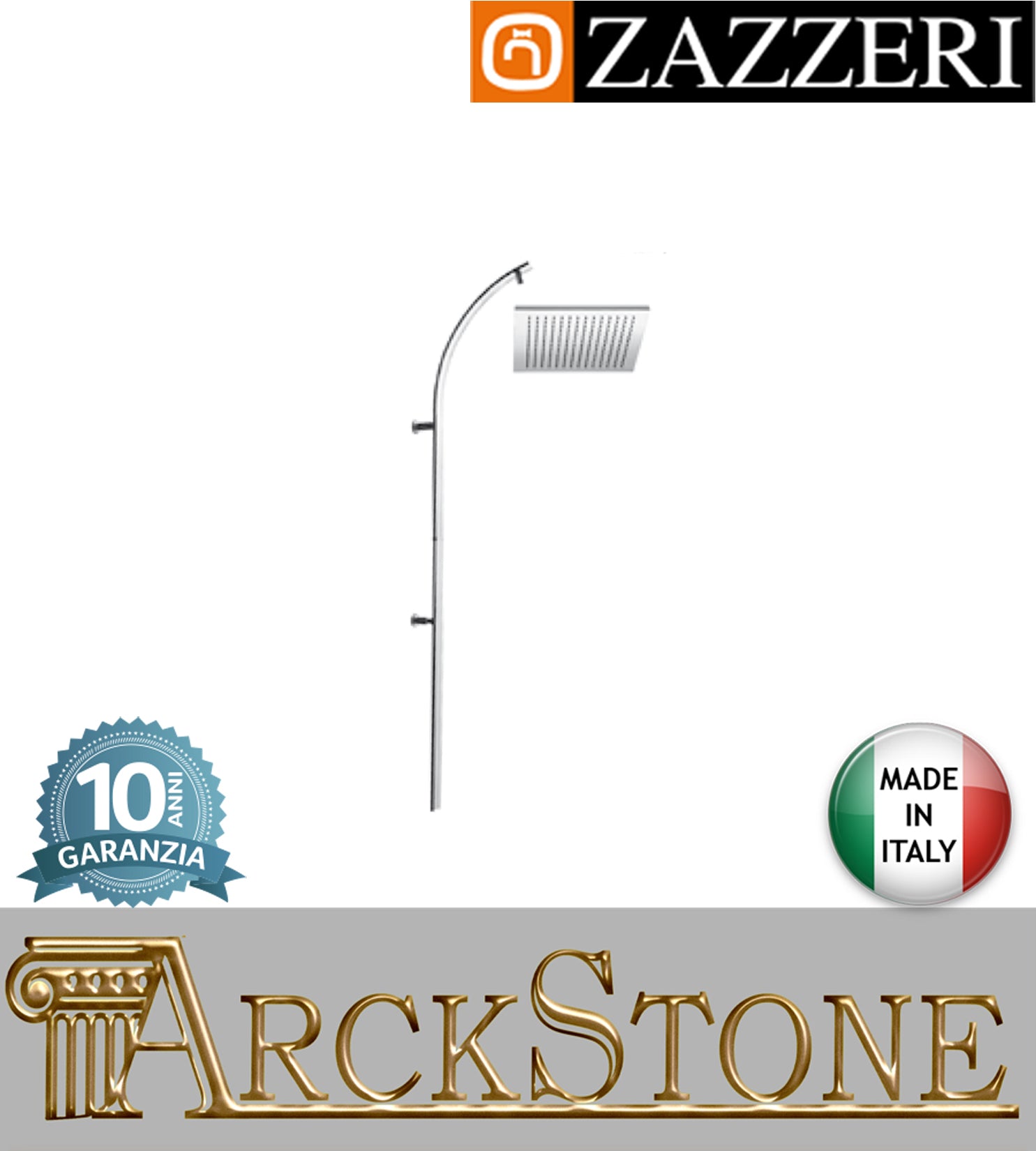 Colonna doccia marca Zazzeri modello Moon Mono finitura ottone cromato parete soffione 260 mm anticalcare arredamento casa home arredo bagno acqua autorizzato muro azienda certificata garanzia 10 anni qualità made in italy