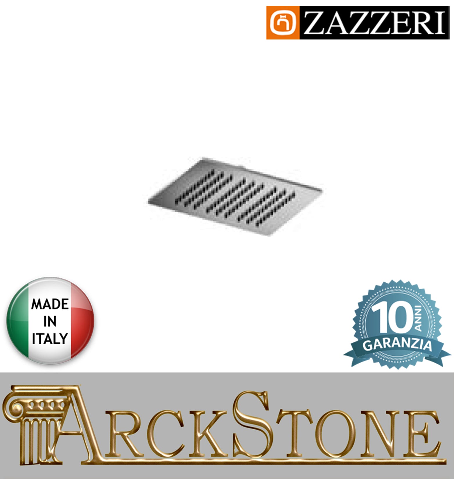 Soffione doccia 200x200mm marca Zazzeri modello Moon Mono finitura acciaio inox cromato anticalcare parete soffitto arredamento casa home arredo bagno azienda certificata garanzia 10 anni qualità made in italy