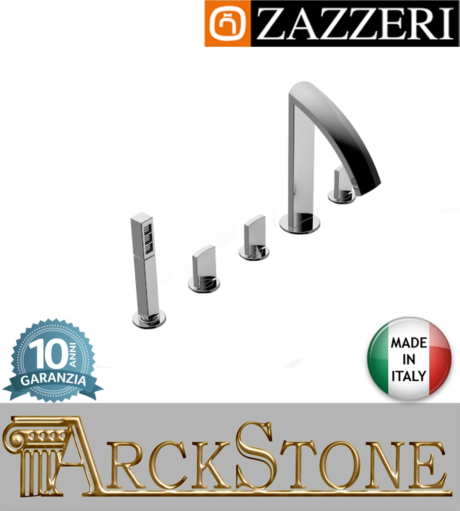 Miscelatore vasca marca Zazzeri modello Moon finitura ottone cromato appoggio 5 fori batteria piano arredamento casa home arredo bagno cromo acqua fontana azienda certificata garanzia 10 anni qualità made in italy