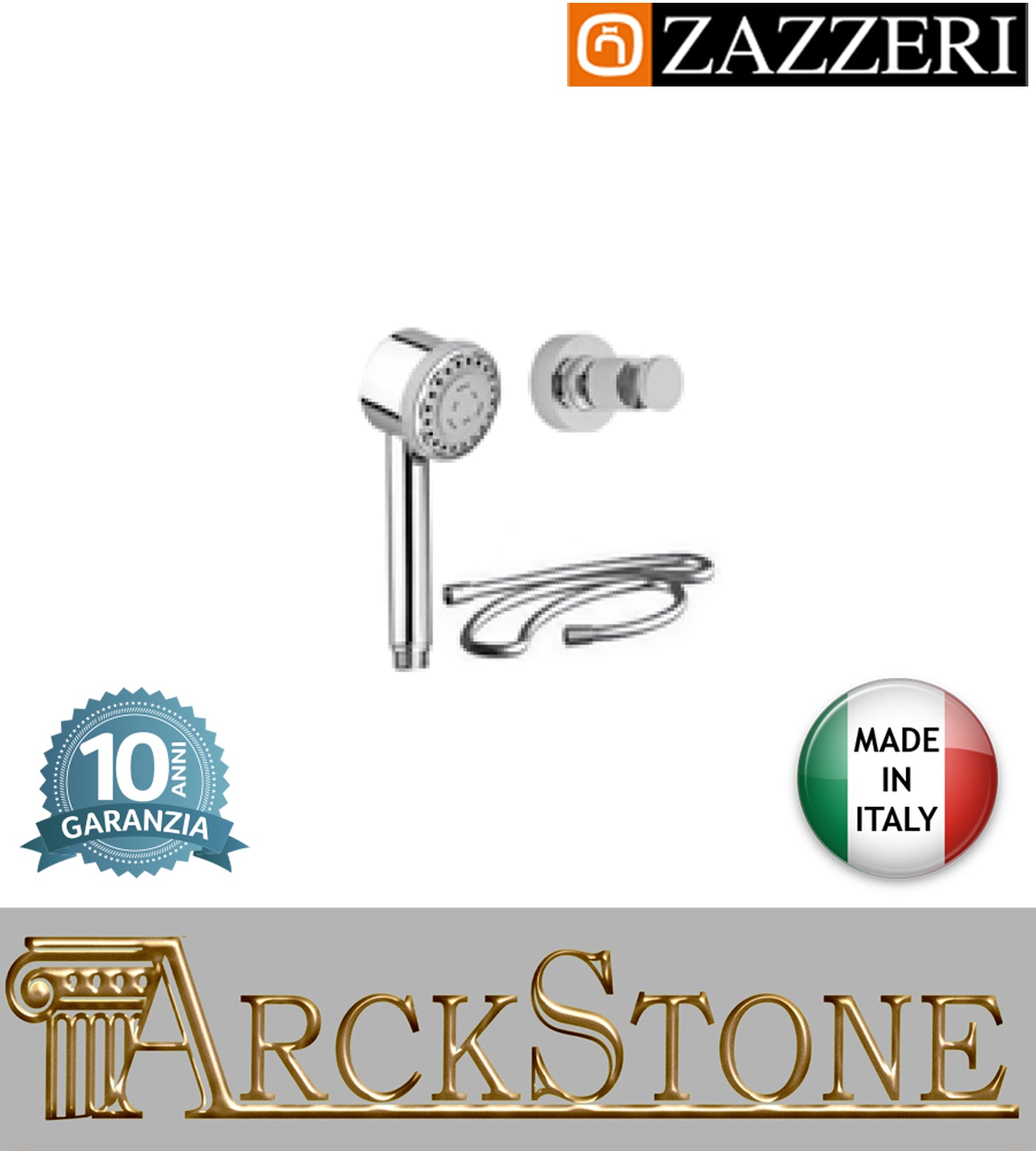Set doccia doccetta marca Zazzeri modello Da-Da 7 Mono completo finitura ottone cromato supporto flessibile PVC anticalcare parete arredamento bagno muro cromo garanzia 10 anni azienda certificata qualità made in italy