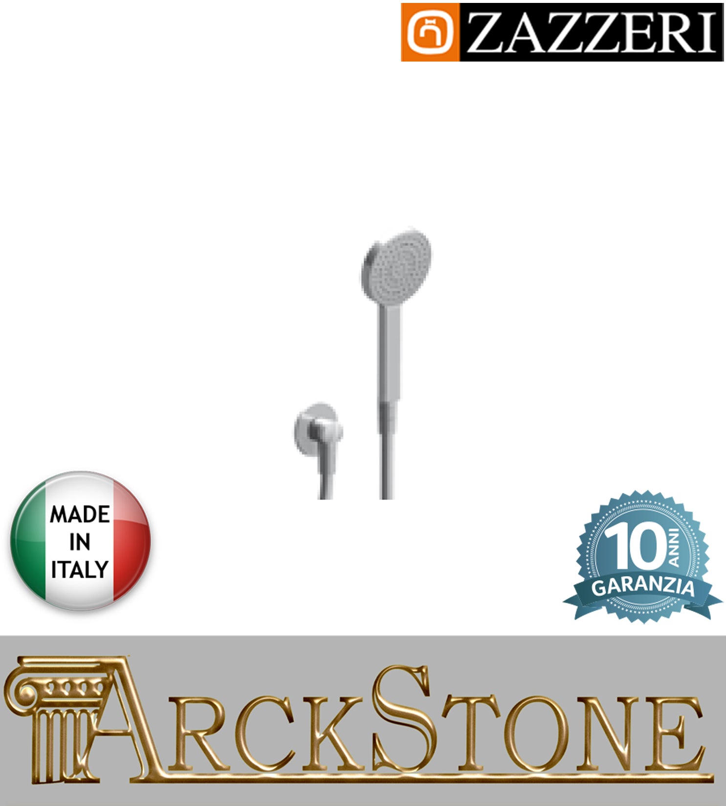 Duplex doccia Ø105 mm marca Zazzeri modello Shower Unix 3600E417A00 CRCR completo presa acqua cromata doccetta mano flessibile PVC anticalcare rubinetteria parete casa arredamento bagno cromo garanzia 10 anni azienda made in italy