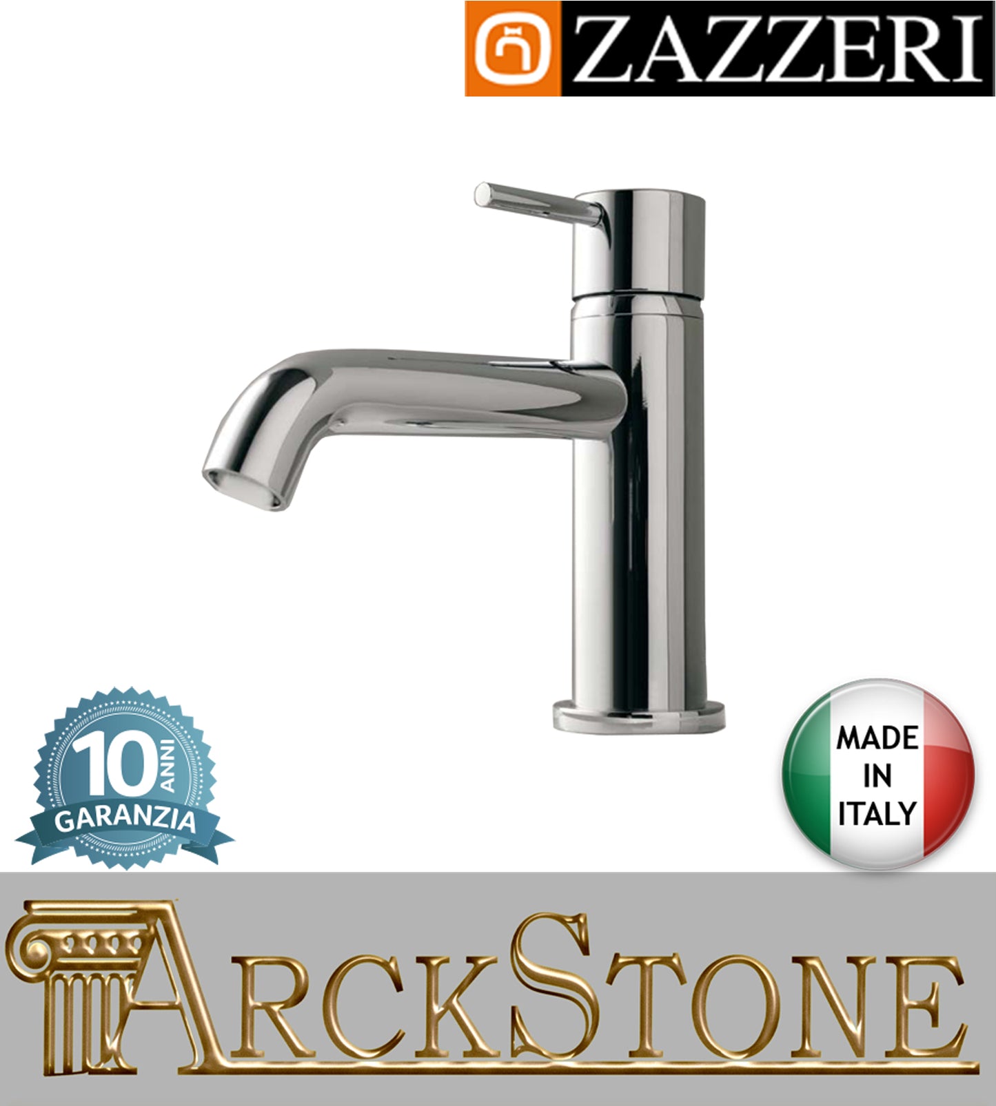 Miscelatore lavabo 130 mm marca Zazzeri modello Modo 7 finitura ottone cromato appoggio monoforo senza scarico rubinetto rubinetteria arredamento casa arredo bagno garanzia 10 anni qualità made in italy