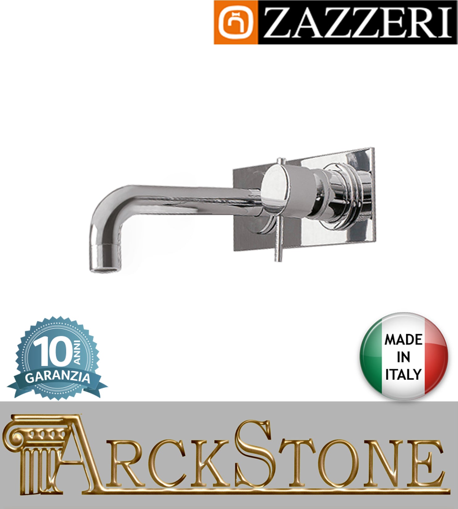 Miscelatore lavabo marca Zazzeri modello Modo 7 finitura ottone cromato incasso parete getto 180 mm muro arredamento casa fontana home acqua arredo bagno garanzia 10 anni qualità made in italy