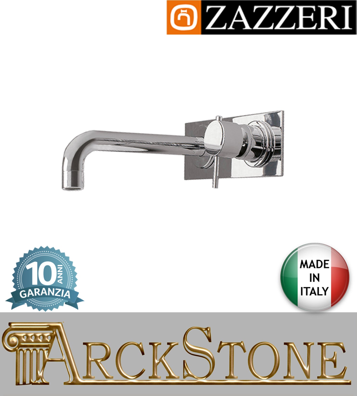 Miscelatore lavabo marca Zazzeri modello Modo 7 finitura ottone cromato incasso parete getto 215 mm muro arredamento casa fontana home acqua arredo bagno garanzia 10 anni qualità made in italy