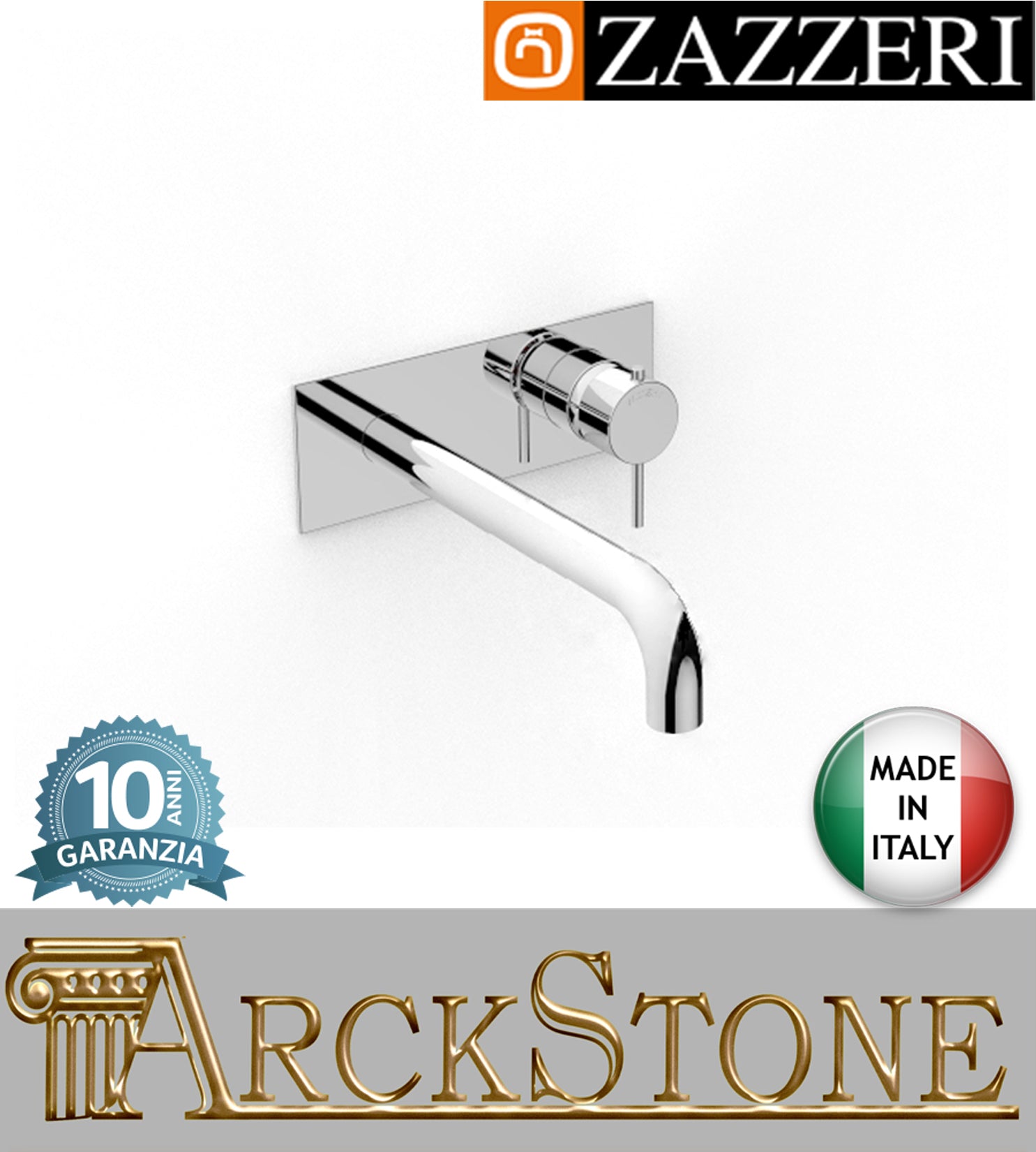 Miscelatore lavabo marca Zazzeri modello Modo 7 finitura ottone cromato incasso parete getto 260 mm muro arredamento casa fontana home acqua arredo bagno garanzia 10 anni qualità made in italy