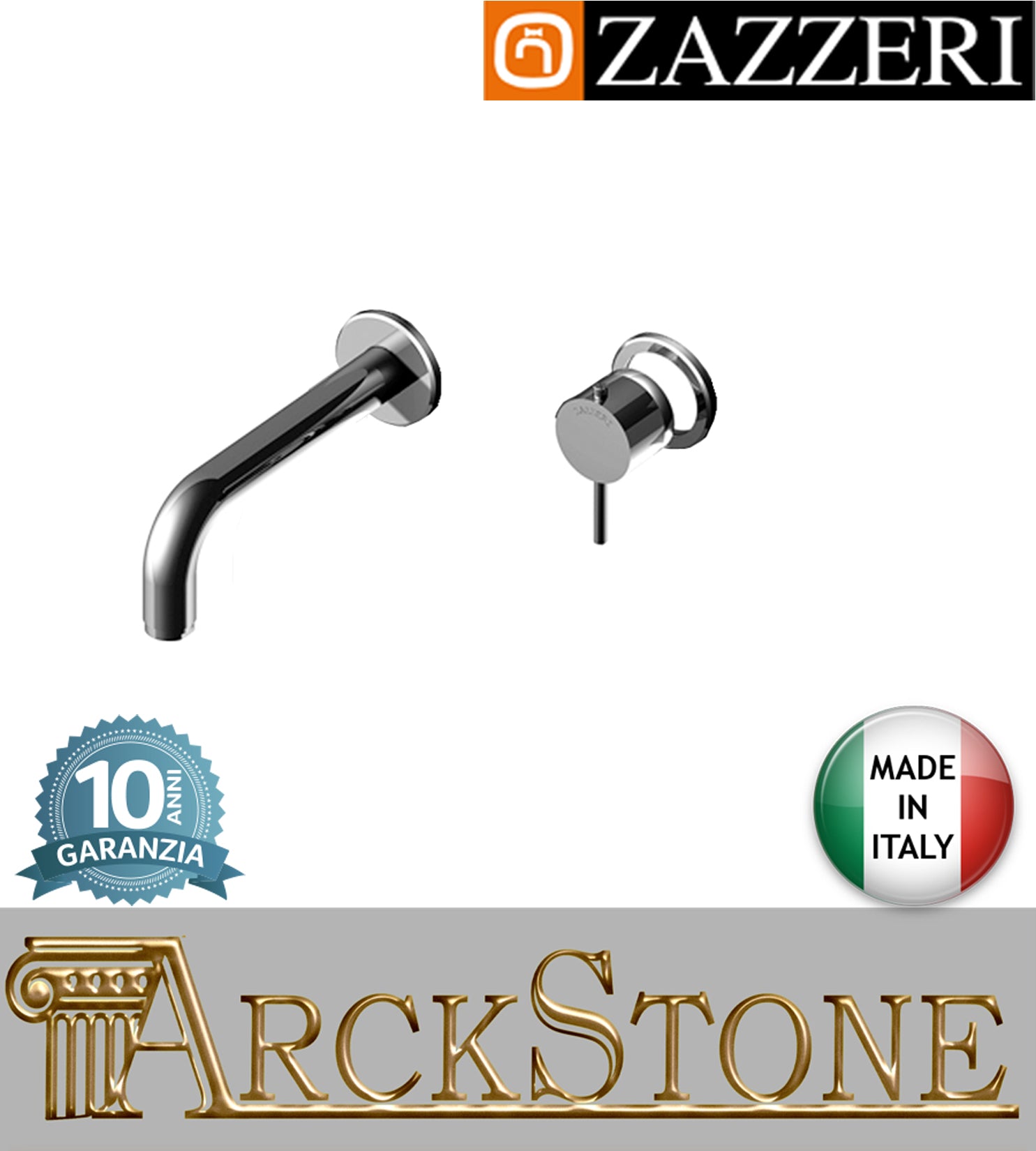 Miscelatore lavabo marca Zazzeri modello Modo 7 finitura ottone cromato incasso parete getto 180 mm muro arredamento senza piastra muro acqua arredo bagno garanzia 10 anni qualità made in italy