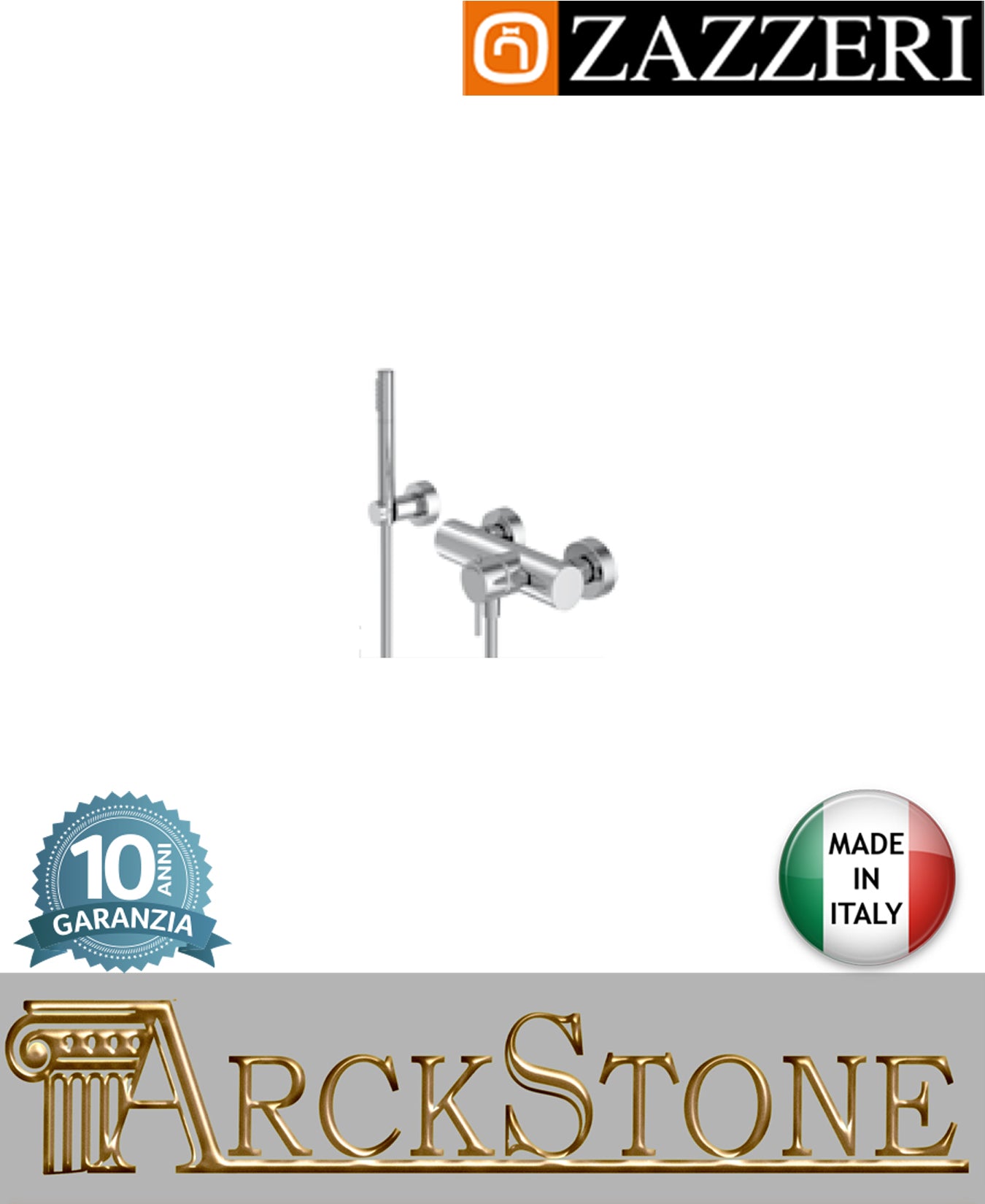 Miscelatore doccia marca Zazzeri modello Modo 7 finitura ottone cromato esterno parete doccetta flessibile attacco muro rubinetteria rubinetto arredo bagno garanzia 10 anni qualità made in italy