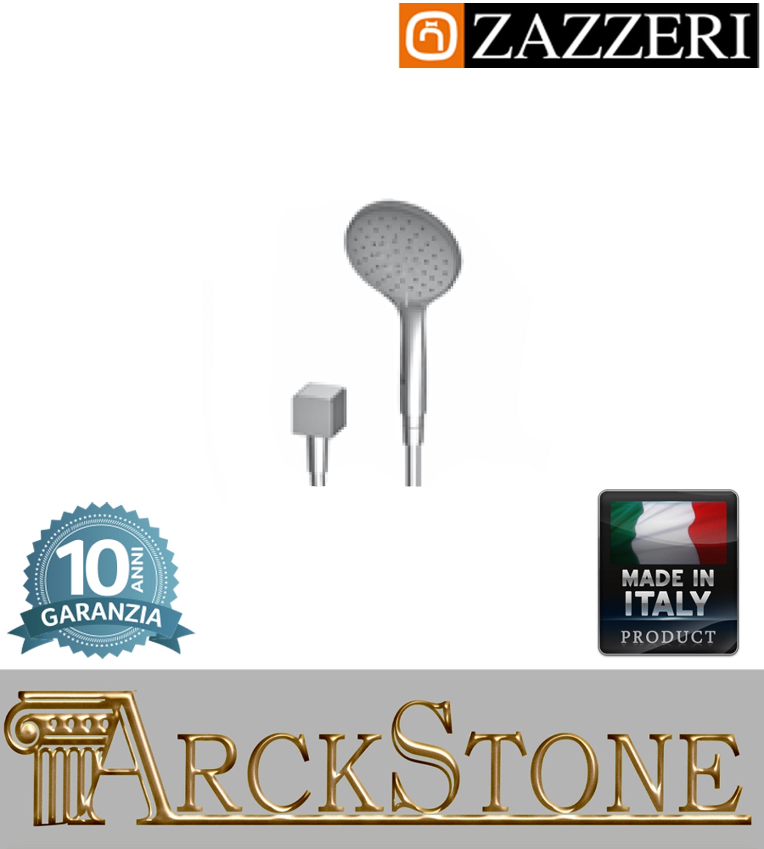 Duplex doccia Ø130 mm marca Zazzeri modello Shower Unix completo presa acqua cromata doccetta mano tre funzioni flessibile PVC anticalcare rubinetteria parete arredamento bagno cromo garanzia 10 anni azienda made in italy
