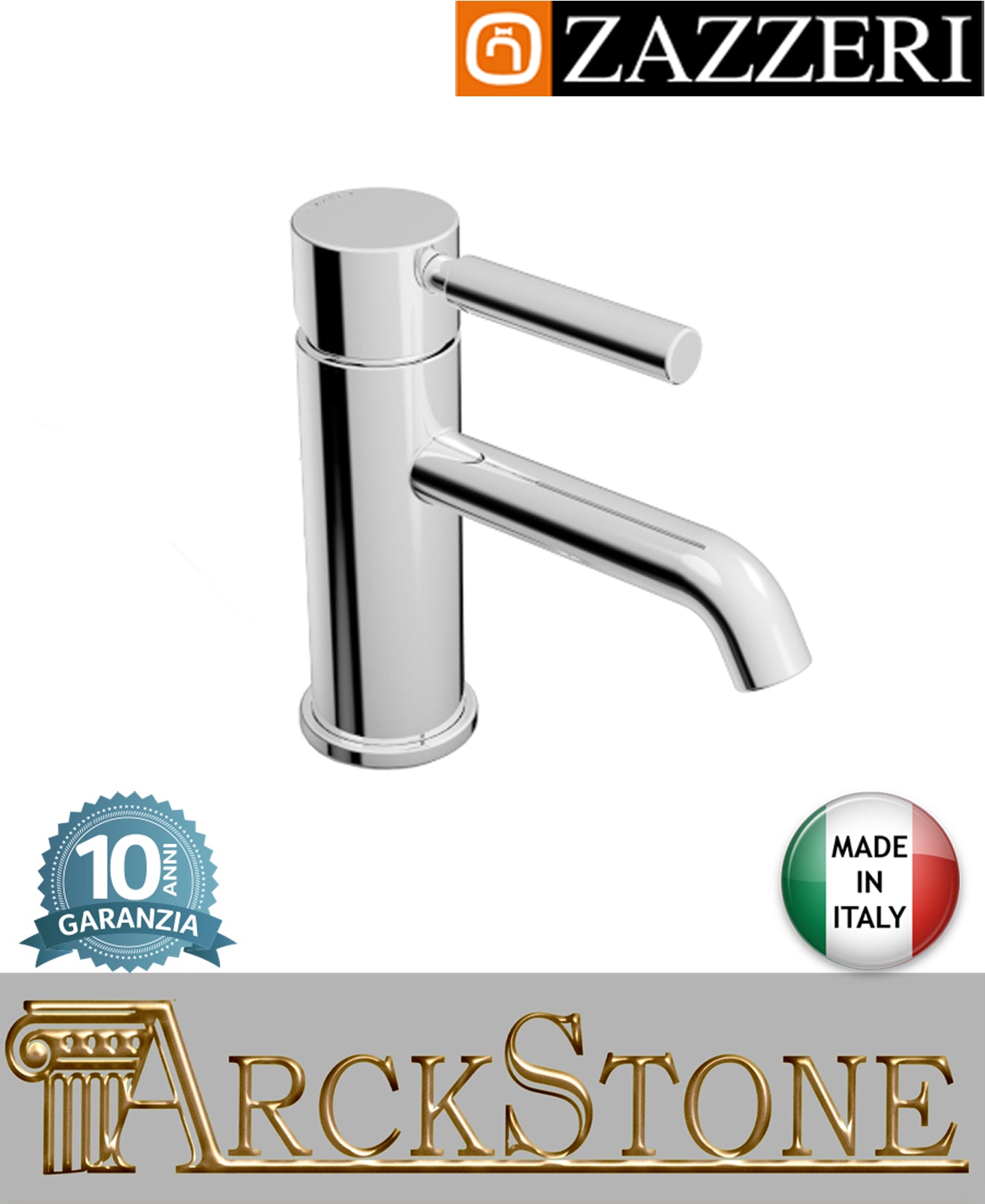 Miscelatore lavabo Ø43 mm marca Zazzeri modello Da-Da 7 Mono L130 H66 mm finitura ottone cromato senza scarico appoggio monoforo casa home acqua arredo bagno fontana azienda certificata garanzia 10 anni qualità made