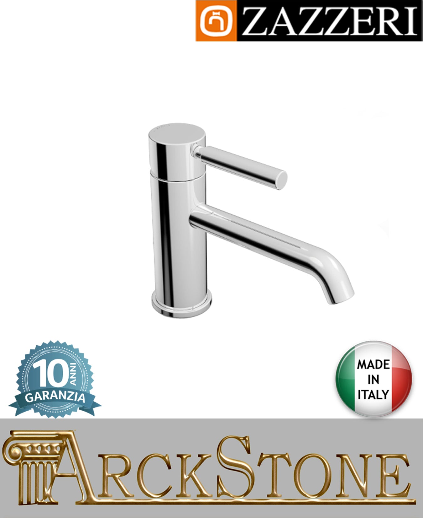 Miscelatore lavabo Ø43 mm marca Zazzeri modello Da-Da 7 Mono L150 H66 mm finitura ottone cromato prolungato senza scarico appoggio monoforo casa arredo bagno fontana azienda certificata garanzia 10 anni qualità made