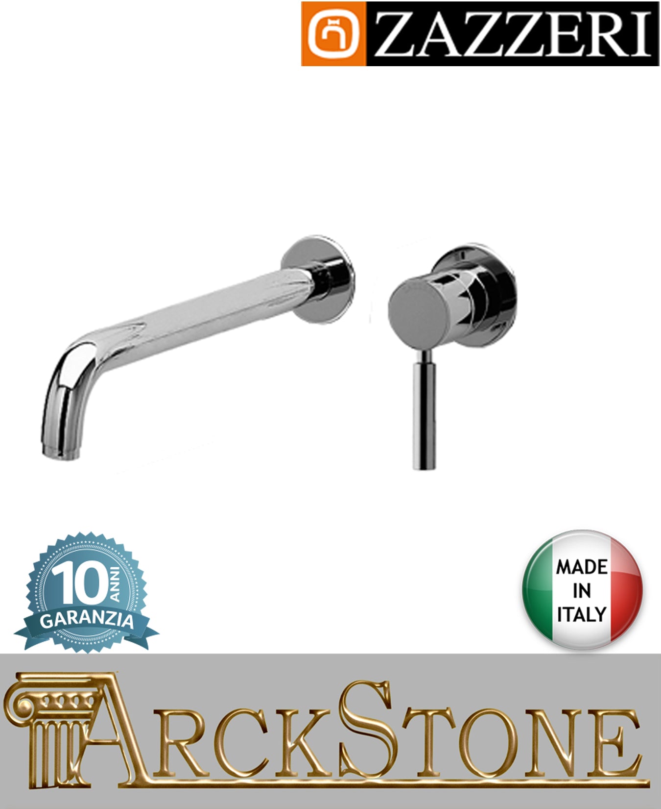 Miscelatore lavabo marca Zazzeri modello Da-Da 7 Mono finitura ottone cromato parete incasso getto 260 mm muro senza piastra arredamento casa arredo bagno azienda certificata garanzia 10 anni qualità made in italy
