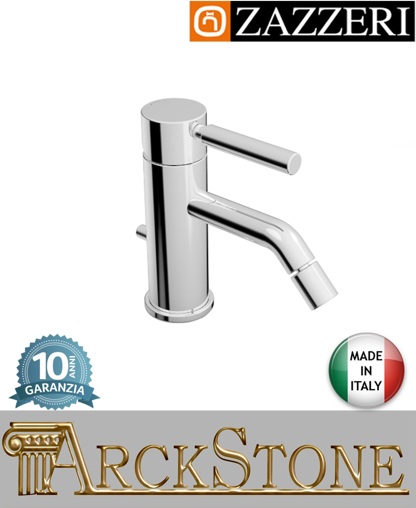 Miscelatore bidet Ø40 mm marca Zazzeri modello Da-Da 7 Mono finitura ottone cromato appoggio monoforo scarico automatico arredamento casa acqua arredo bagno azienda certificata garanzia 10 anni qualità made in italy