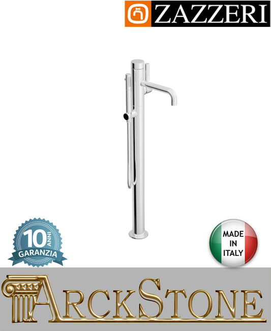 Miscelatore vasca marca Zazzeri modello Da-Da 7 Mono finitura ottone cromato terra doccetta flessibile pavimento arredamento casa home arredo bagno fontana azienda certificata garanzia 10 anni qualità made in italy