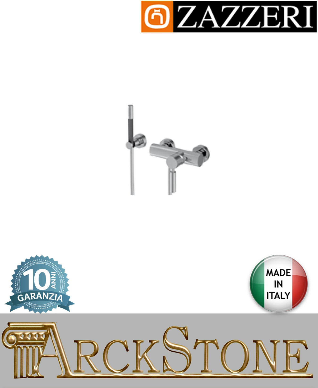 Miscelatore doccia marca Zazzeri modello Da-Da 7 Mono finitura ottone cromato parete esterno completo flessibile doccetta mano arredamento casa arredo bagno azienda certificata garanzia 10 anni qualità made in italy