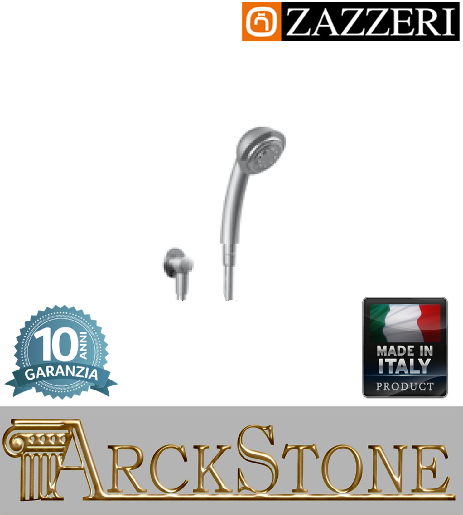 Set doccia asta saliscendi marca Zazzeri modello Shower Unix completo presa acqua cromata doccetta mano cinque funzioni flessibile PVC anticalcare rubinetteria parete bagno cromo garanzia 10 anni azienda made in italy