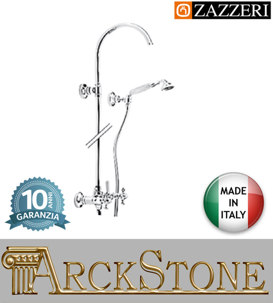 Colonna doccia marca Zazzeri modello Shower Unix miscelatore meccanico gruppo esterno doccetta rubinetto cromato Vitone Ceramico 180° arredamento bagno rubinetteria garanzia 10 anni azienda certificata qualità made in italy