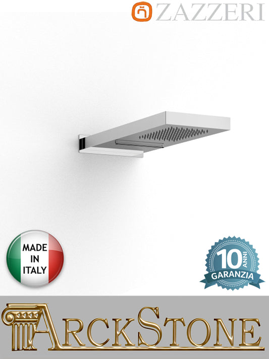 Soffione a Mensola Piccolo Acciaio Marca Zazzeri Modello Shirò Doccia Pioggia Cascata Incasso finitura Inox Lucido parete muro 470x190 mm arredamento bagno garanzia 10 anni azienda qualità made in italy