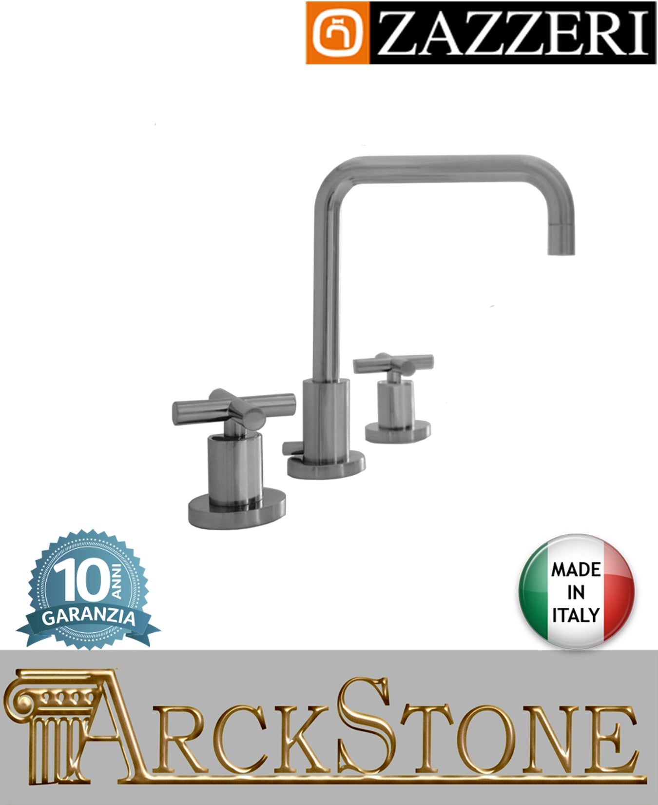 Miscelatore lavabo marca Zazzeri modello Da-Da 2 finitura ottone cromato appoggio batteria vitone ceramico 180° 3 tre fori collo girevole Quadro arredamento casa home acqua arredo bagno azienda garanzia 10 anni qualità made in italy