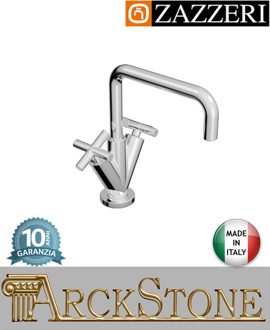 Miscelatore lavabo marca Zazzeri modello Da-Da 2 finitura ottone cromato appoggio monoforo vitone ceramico 180° collo girevole Quadro arredamento casa arredo bagno azienda certificata garanzia 10 anni qualità made in Italy