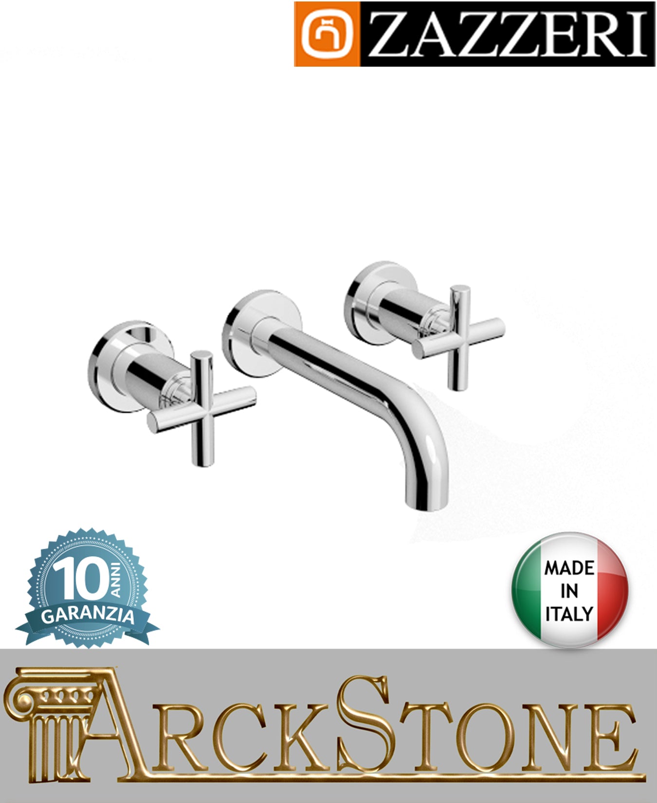 Miscelatore lavabo marca Zazzeri modello Da-Da 2 finitura ottone cromato incasso nikel parete vitone ceramico 180° getto 180mm rubinetto rubinetteria fontana acqua arredo bagno garanzia 10 anni qualità made in italy
