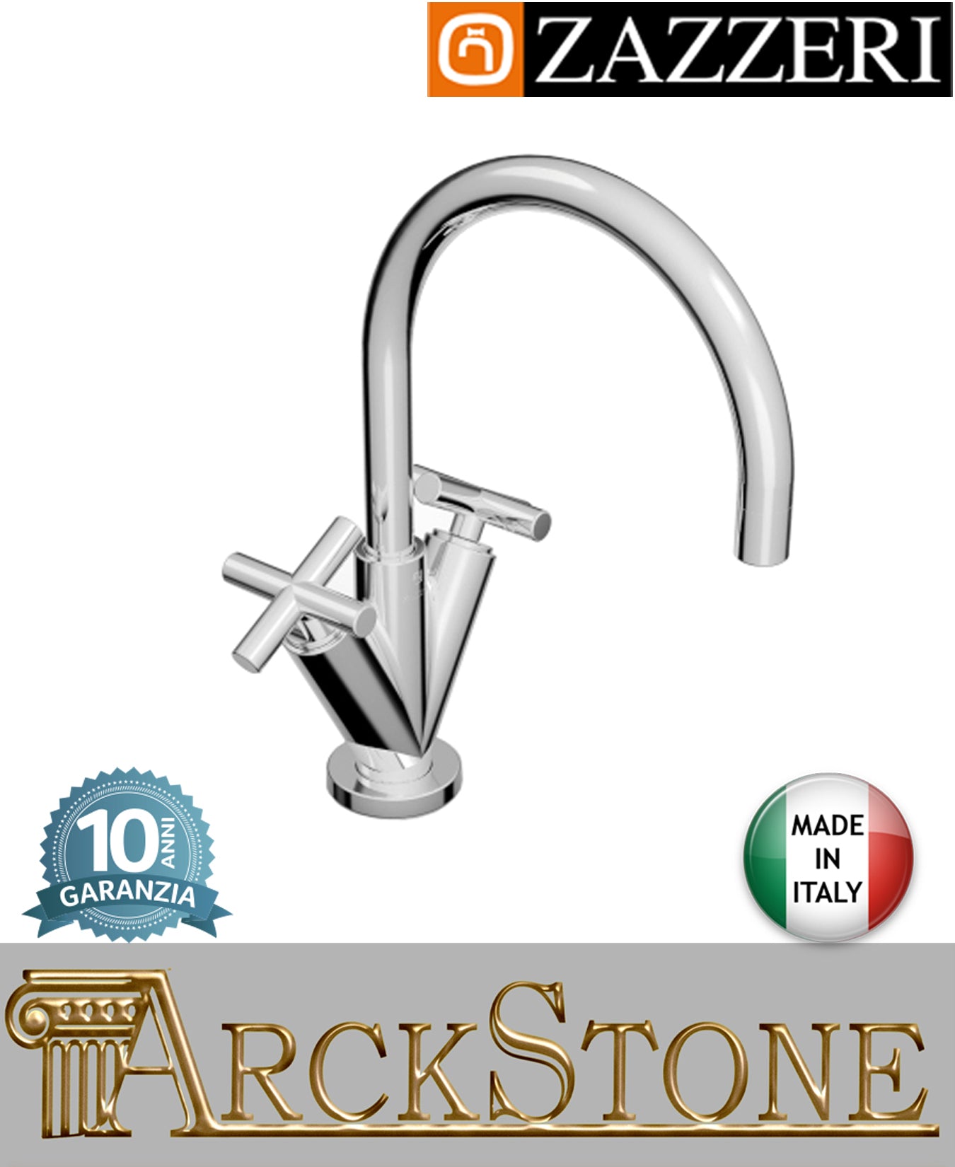 Miscelatore lavabo marca Zazzeri modello Da-Da 2 finitura ottone cromato appoggio monoforo vitone ceramico 180° collo girevole Tondo arredamento casa arredo bagno azienda certificata garanzia 10 anni qualità made in italy