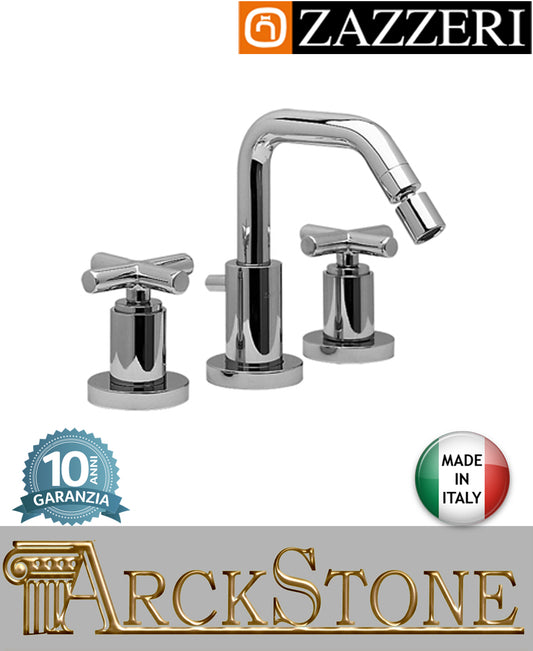 Miscelatore bidet marca Zazzeri modello Da-Da 2 finitura ottone cromato appoggio vitone ceramico 180° tre 3 fori Collo Quadro rubinetto rubinetteria fontana acqua arredamento arredo bagno garanzia 10 anni qualità made in italy