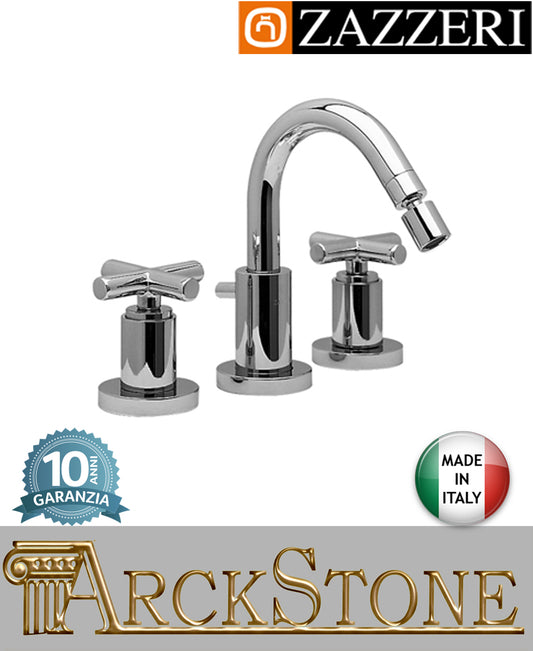 Miscelatore bidet marca Zazzeri modello Da-Da 2 finitura ottone cromato appoggio vitone ceramico 180° tre 3 fori Collo Tondo rubinetto rubinetteria fontana acqua arredamento arredo bagno garanzia 10 anni qualità made in italy 