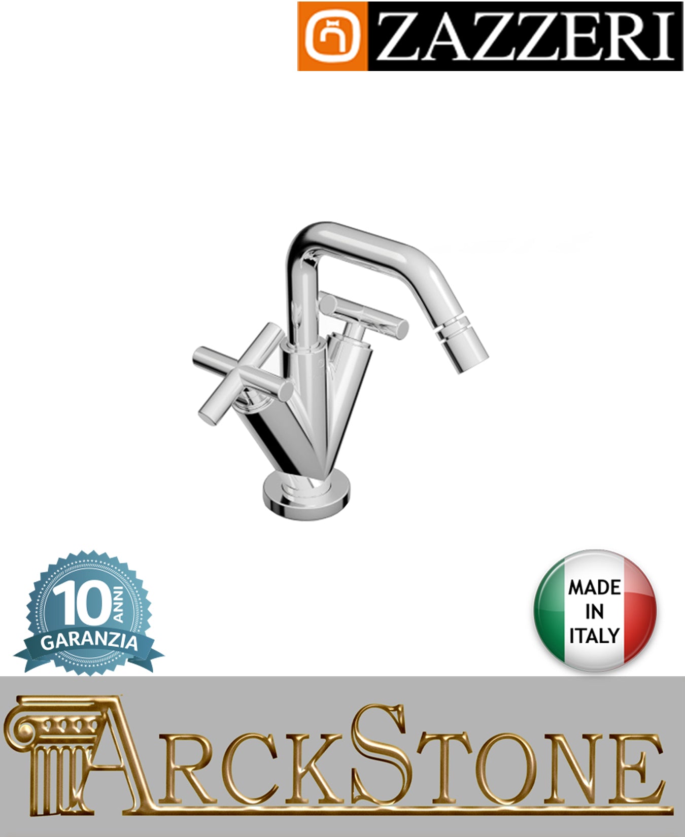 Miscelatore bidet marca Zazzeri modello Da-Da 2 finitura ottone cromato appoggio monoforo collo girevole quadro vitone ceramico 180° rubinetteria rubinetto arredamento arredo bagno garanzia 10 anni made in italy