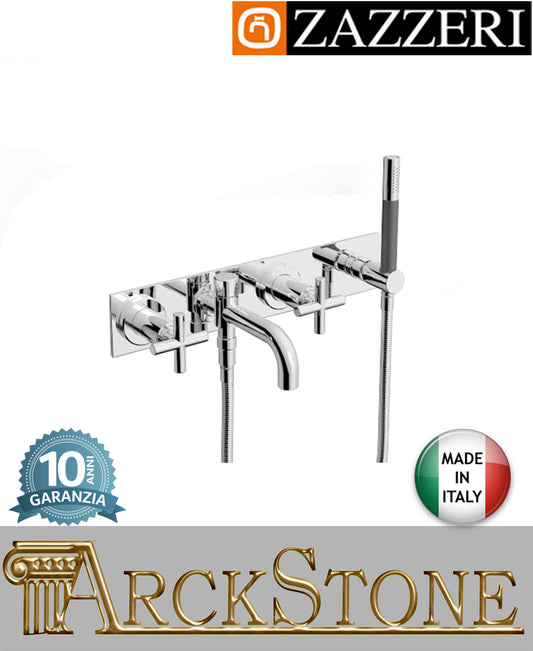 Miscelatore gruppo vasca marca Zazzeri modello Da-Da 2 finitura ottone cromato parete incasso nikel vitone ceramico 180° senza doccetta flessibile muro rubinetteria rubinetto arredamento arredo bagno fontana azienda garanzia made in italy